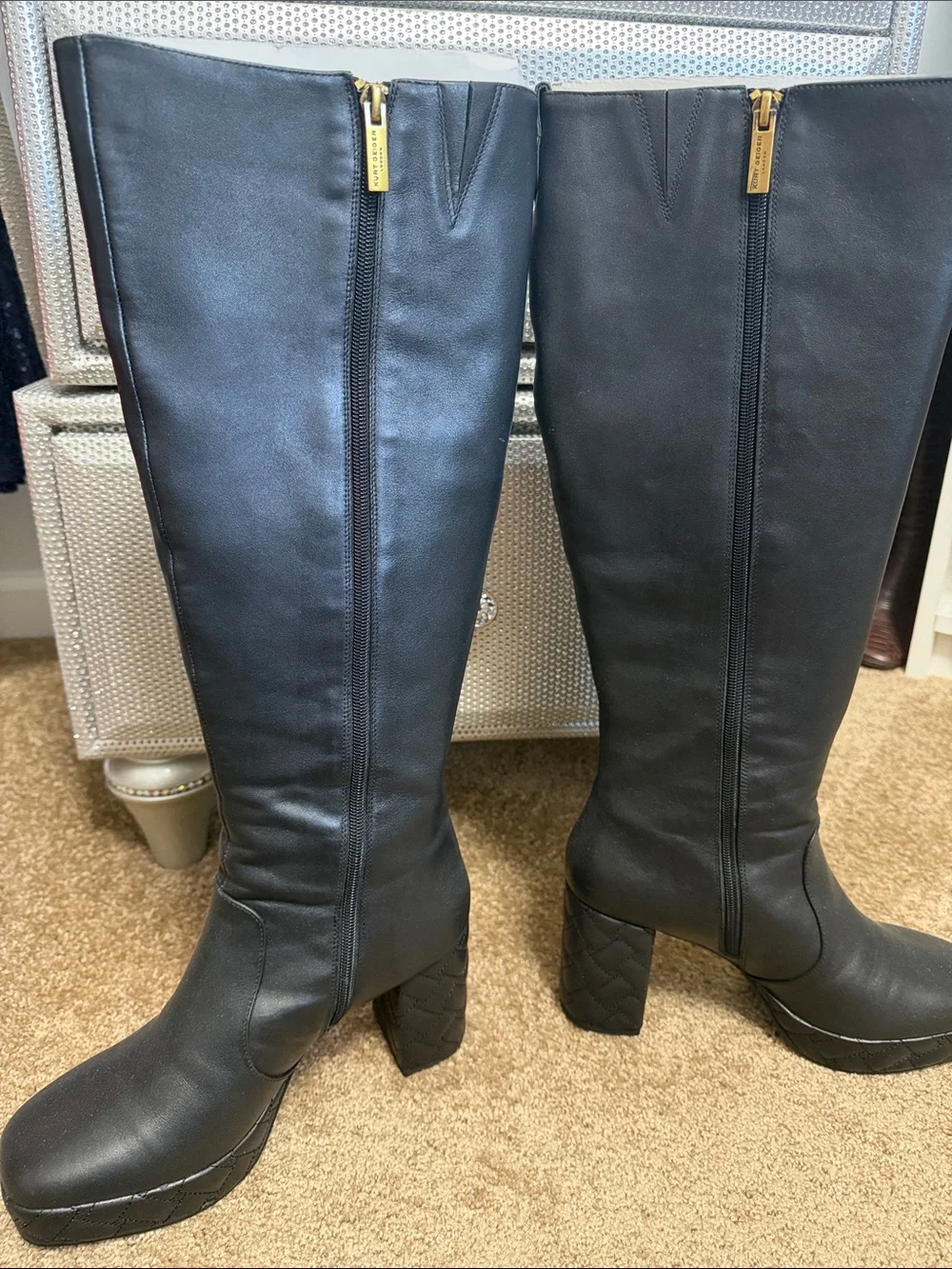Kurt Geiger Black Over-the-Knee Platform Block Heel Boots